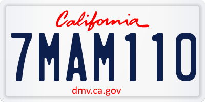 CA license plate 7MAM110
