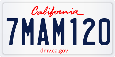 CA license plate 7MAM120