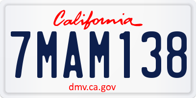 CA license plate 7MAM138