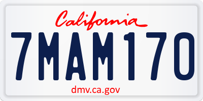 CA license plate 7MAM170