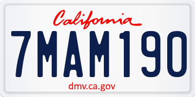 CA license plate 7MAM190