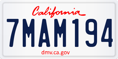 CA license plate 7MAM194