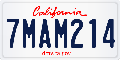 CA license plate 7MAM214