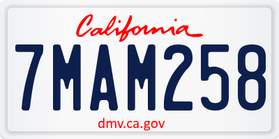 CA license plate 7MAM258