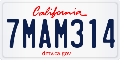 CA license plate 7MAM314