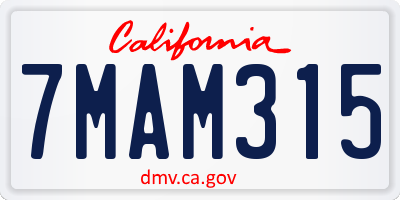 CA license plate 7MAM315