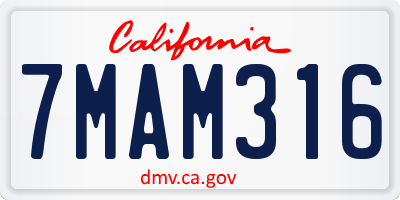 CA license plate 7MAM316