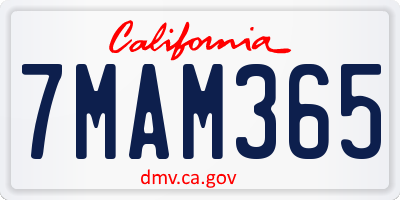 CA license plate 7MAM365