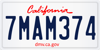 CA license plate 7MAM374