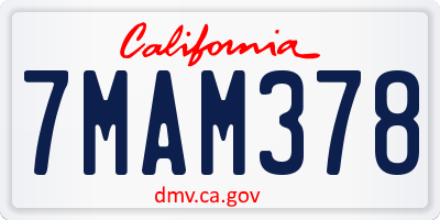 CA license plate 7MAM378