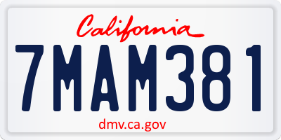 CA license plate 7MAM381