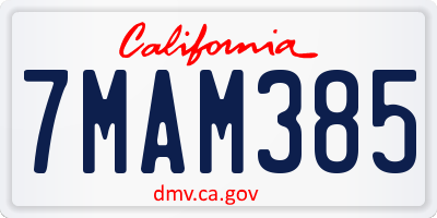CA license plate 7MAM385