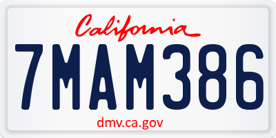 CA license plate 7MAM386
