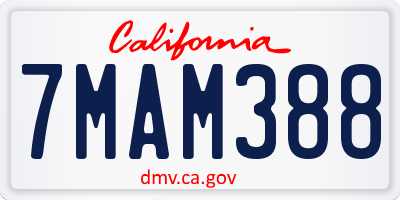CA license plate 7MAM388