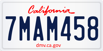 CA license plate 7MAM458