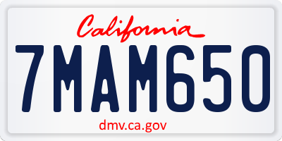 CA license plate 7MAM650