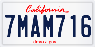 CA license plate 7MAM716