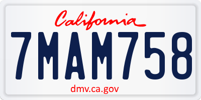 CA license plate 7MAM758
