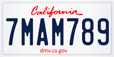 CA license plate 7MAM789