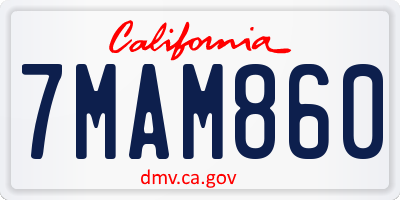 CA license plate 7MAM860