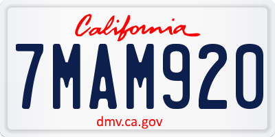CA license plate 7MAM920