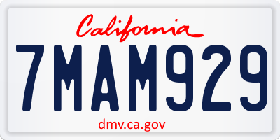CA license plate 7MAM929