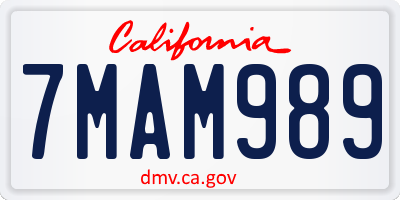 CA license plate 7MAM989