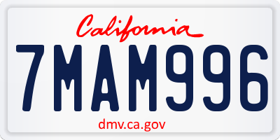 CA license plate 7MAM996