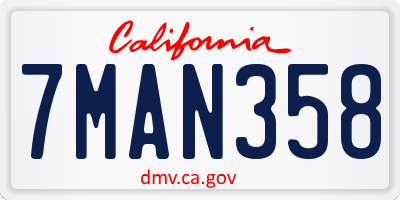 CA license plate 7MAN358