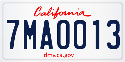 CA license plate 7MAO013