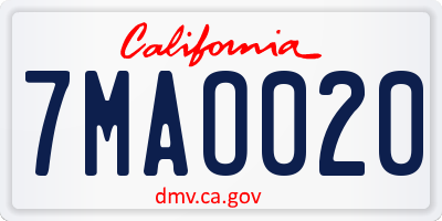 CA license plate 7MAO020