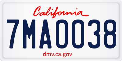CA license plate 7MAO038