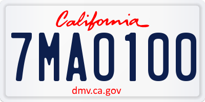 CA license plate 7MAO100
