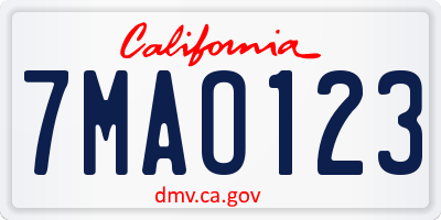 CA license plate 7MAO123
