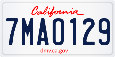 CA license plate 7MAO129