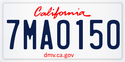 CA license plate 7MAO150