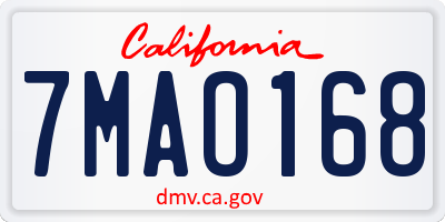 CA license plate 7MAO168
