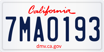 CA license plate 7MAO193