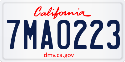 CA license plate 7MAO223
