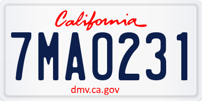 CA license plate 7MAO231
