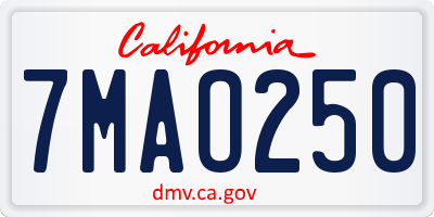 CA license plate 7MAO250