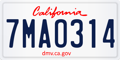 CA license plate 7MAO314