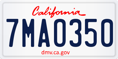 CA license plate 7MAO350