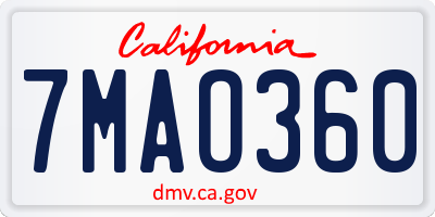 CA license plate 7MAO360
