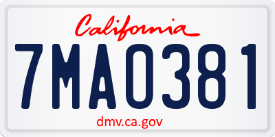 CA license plate 7MAO381