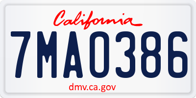 CA license plate 7MAO386