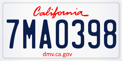 CA license plate 7MAO398