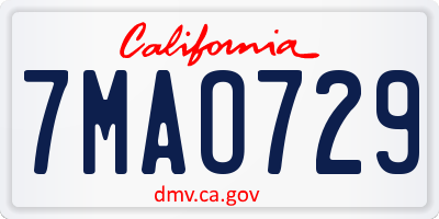 CA license plate 7MAO729