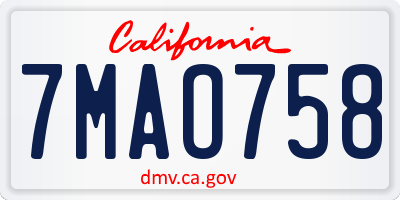 CA license plate 7MAO758