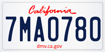CA license plate 7MAO780